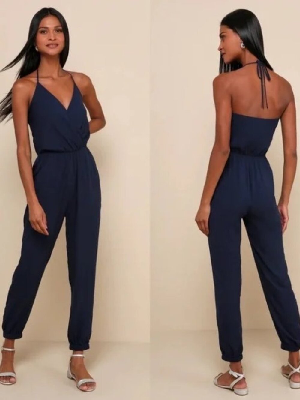 Lulus | Learning to Fly Navy Blue Halter Jumpsuit | Size Medium